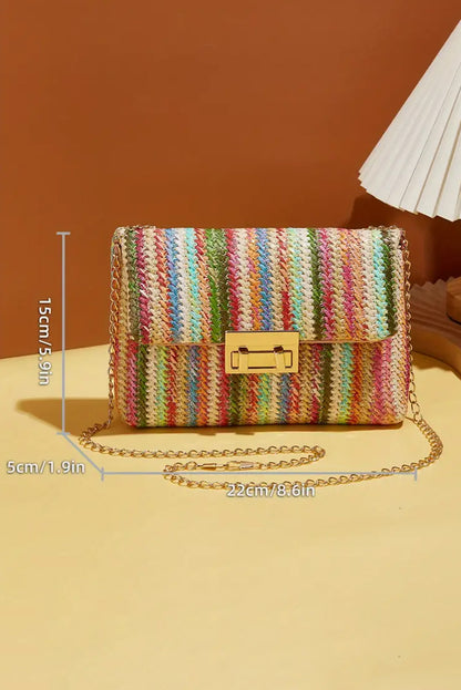 Apricot Striped Crochet Flapped Shoulder Bag