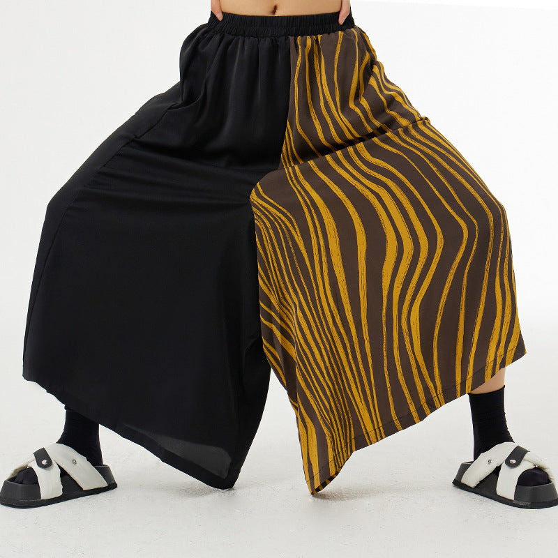 Women's French Retro Color Contrast Patchwork Striped Wide-leg Pants