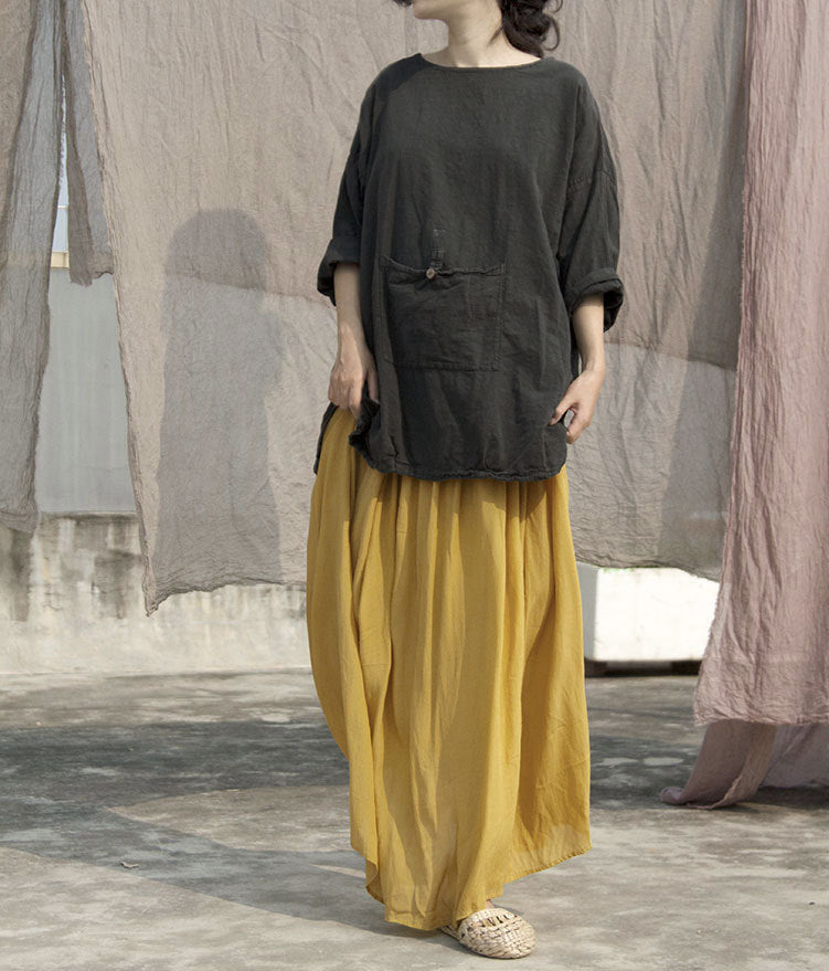 Elastic Waist Large Hem Draping Turmeric Crepe De Chine Skirt