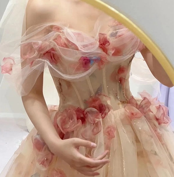 Robe rose à épaules dénudées pour femmes, nouvelle robe de mariée légère