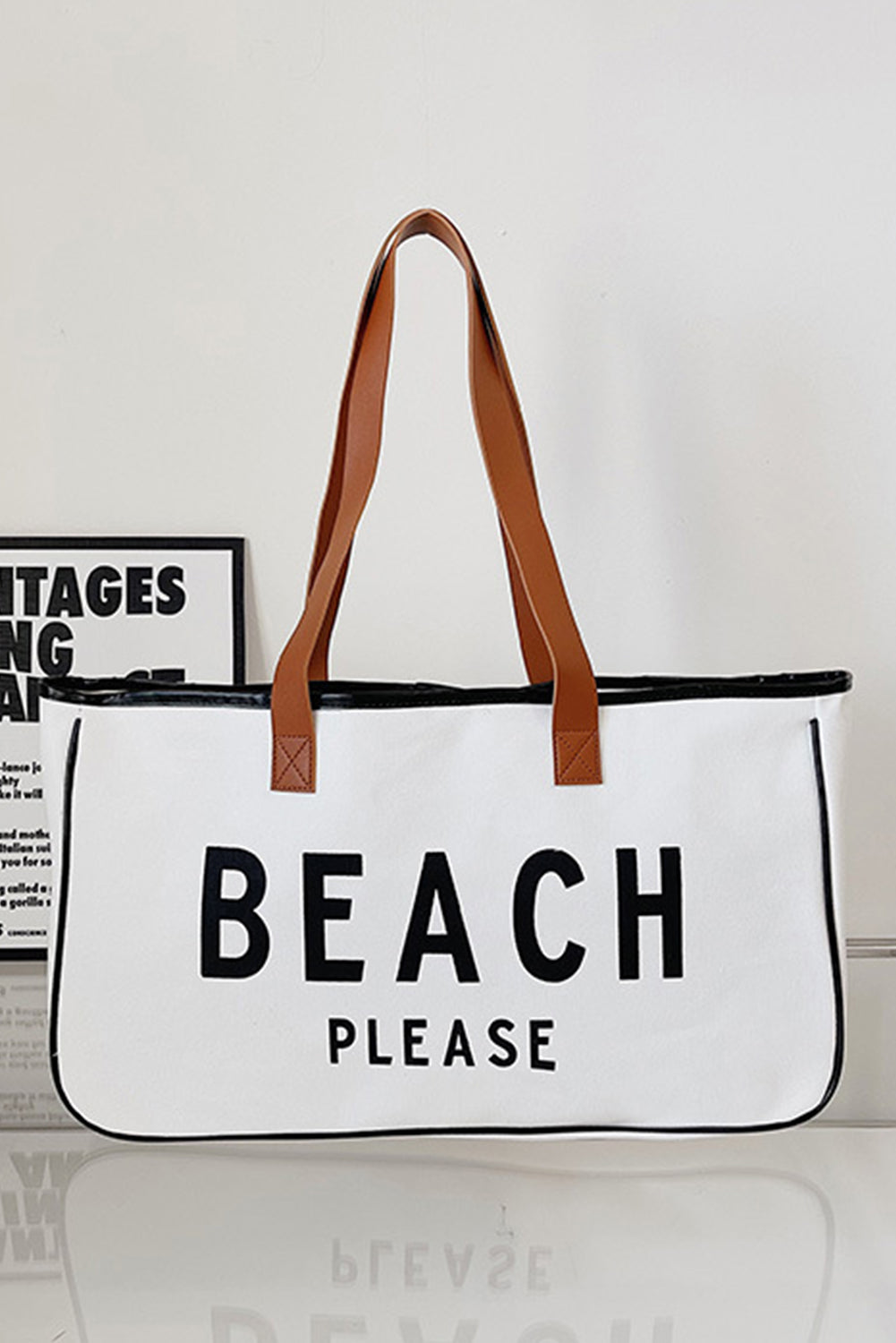 White BEACH S'IL VOUS PLAÎT Imprimer Grand sac fourre-tout en toile