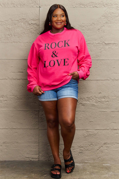 Simply Love Sweat-shirt à col rond ROCK ＆ LOVE en taille réelle