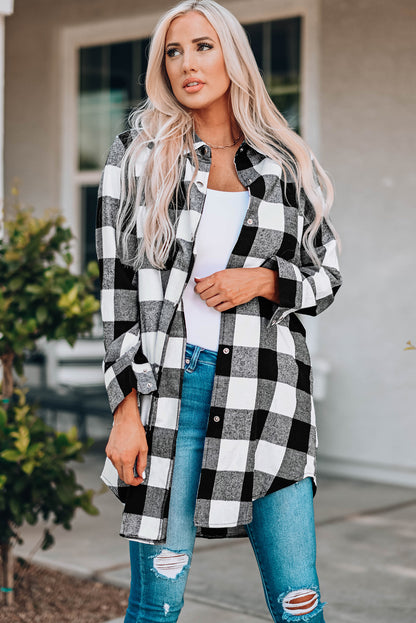 Green Turn-down Collar Plaid Shirt Coat