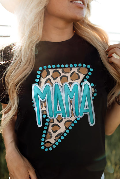 Camiseta informal negra con gráfico aligeramiento de leopardo MAMA