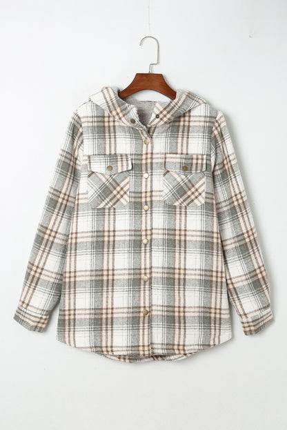 Plaid Pattern Sherpa Lined Hooded Shacket