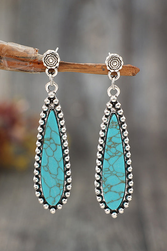 Boucles d'oreilles argentées vintage en alliage turquoise bohème