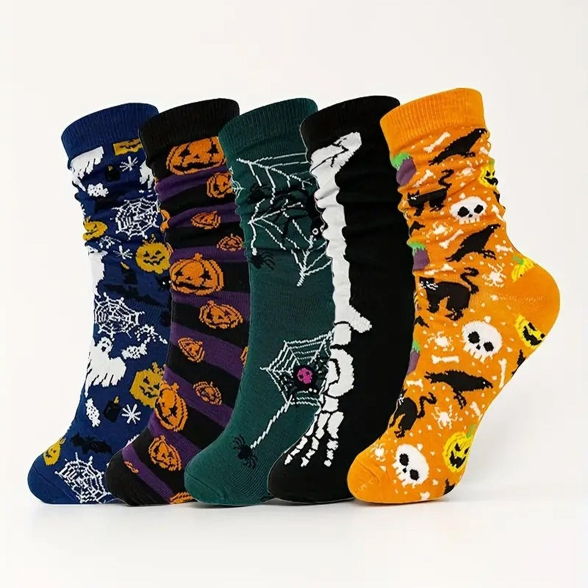 Calcetines divertidos de Halloween para mujeres y hombres, calcetines de vestir de esqueleto para adultos, calcetines de tripulación con calavera y telaraña, regalo novedoso de Halloween