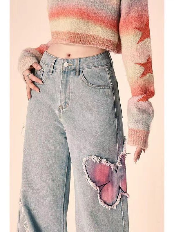 Tie-dyed Butterfly Slightly Spicy Jeans High Waist Slimming