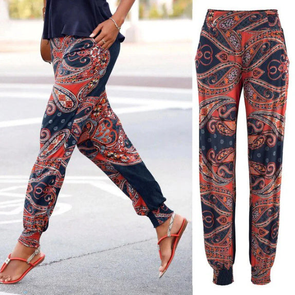 Pantalones casuales con bolsillos estampados para mujer de estilo europeo y americano