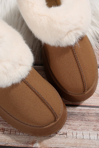 Chestnut Plush Suede Trim Thick Sole Flat Snow Boots