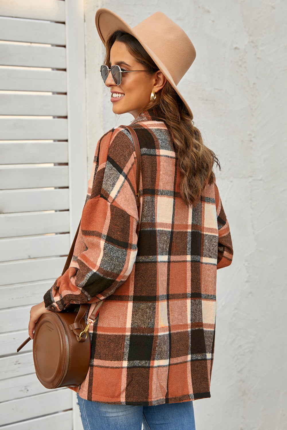 Rose Plaid Print Buttoned Shirt Jacket