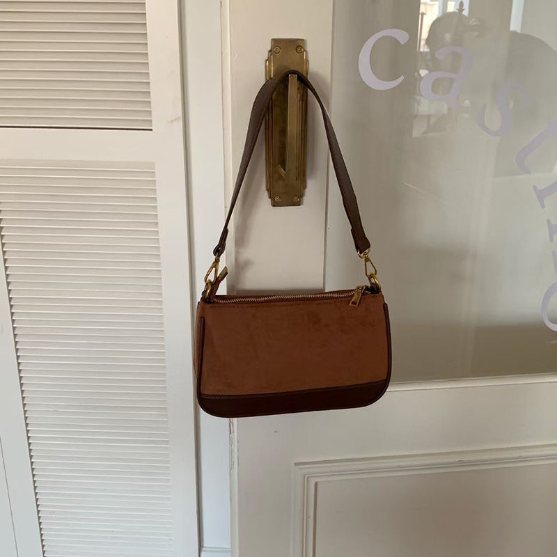 Petit sac carré vintage avec panneau en daim