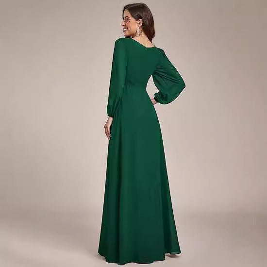 Robe de soirée longue en mousseline de soie pour femme