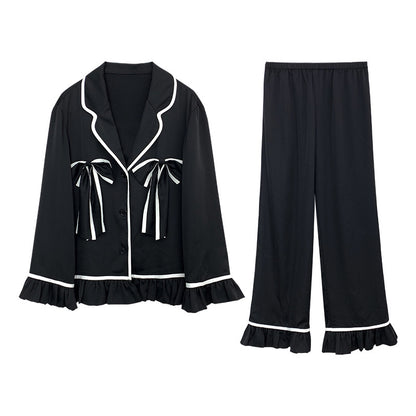 Women's Fashion Graceful Bow Contrast-color Ruffled Home Wear Pajama Pants