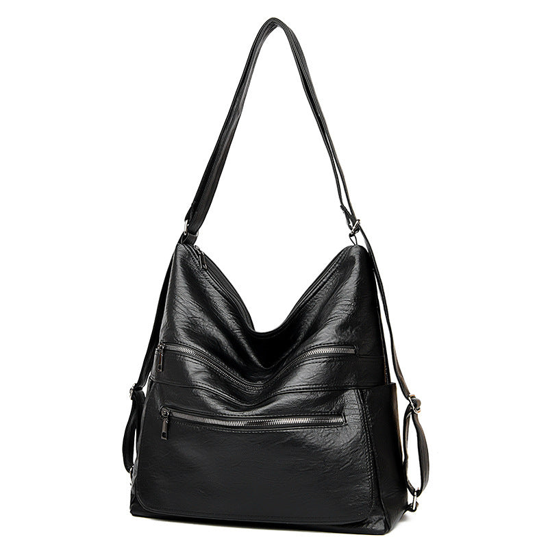 Bolso de hombro con cremallera doble para mujer, bolsos de alta capacidad, mochila ajustable