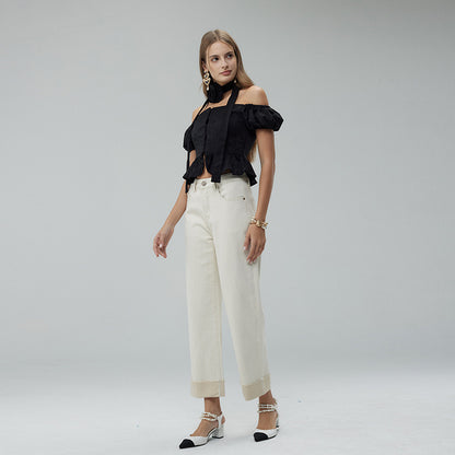 Pantalon court à jambes larges pour femme