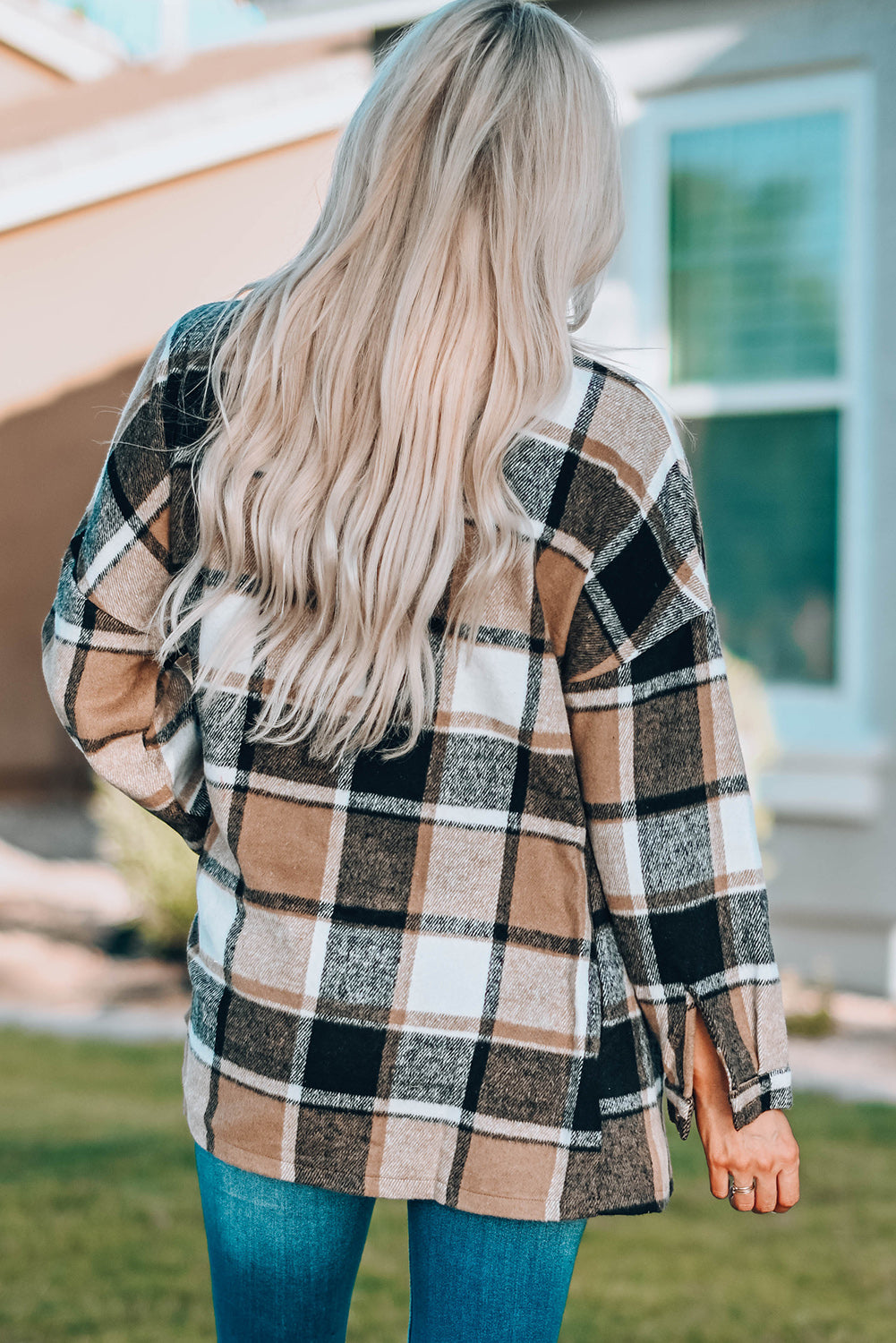 Rose Plaid Print Buttoned Shirt Jacket