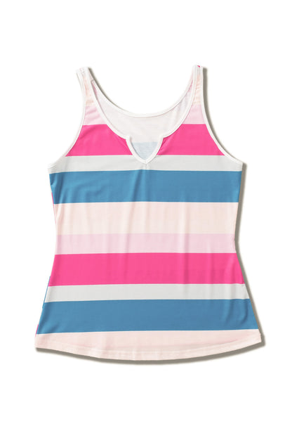 Multicolor Striped Color Block Notched Neck Tank Top