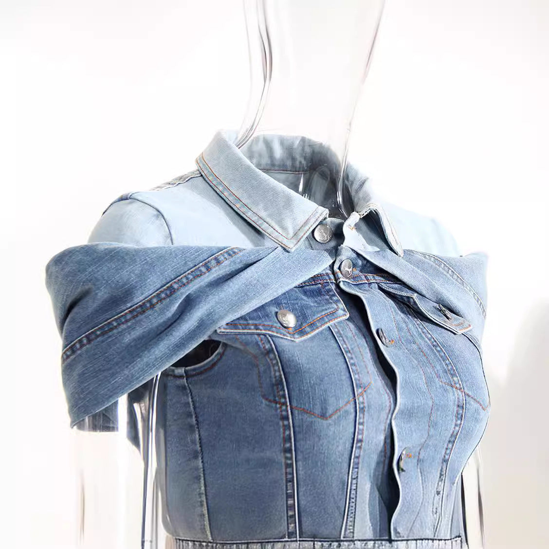 Chemise habillée à bandes douce et fraîche, chemise en jean amincissante