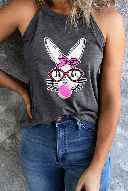 Gray Casual Easter Rabbit Graphic Tank Top