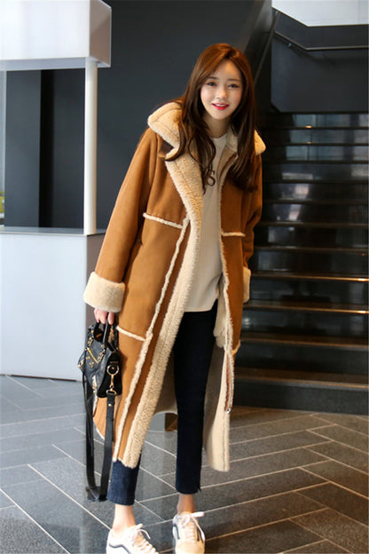 Women's Winter Lamb Wool Loose And Slim Over The Knee Coat