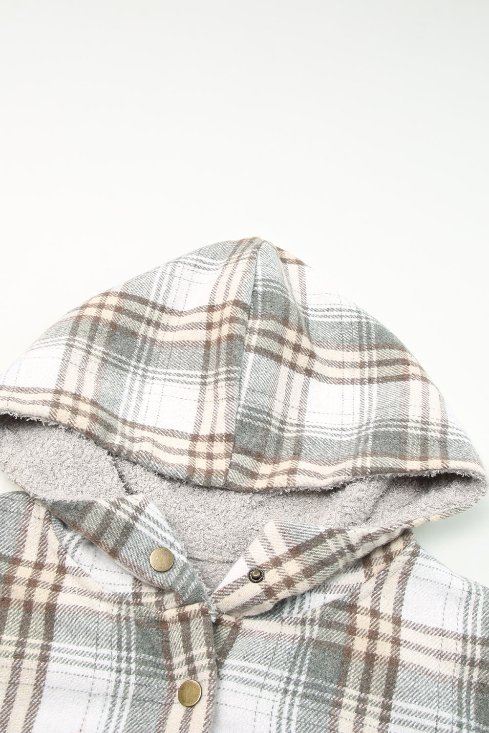 Plaid Pattern Sherpa Lined Hooded Shacket