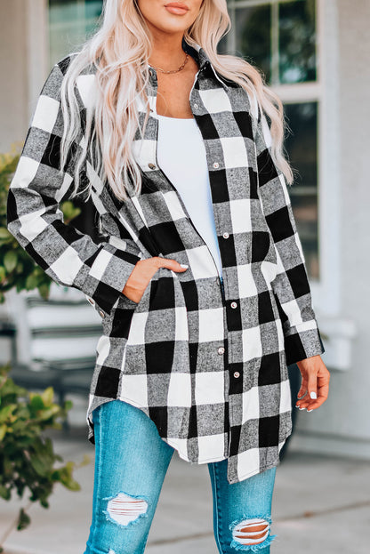 Green Turn-down Collar Plaid Shirt Coat