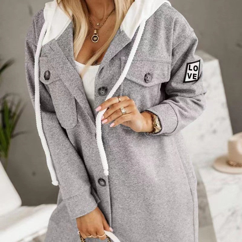 Fashion Hooded Button Long Sleeve Coat For Women