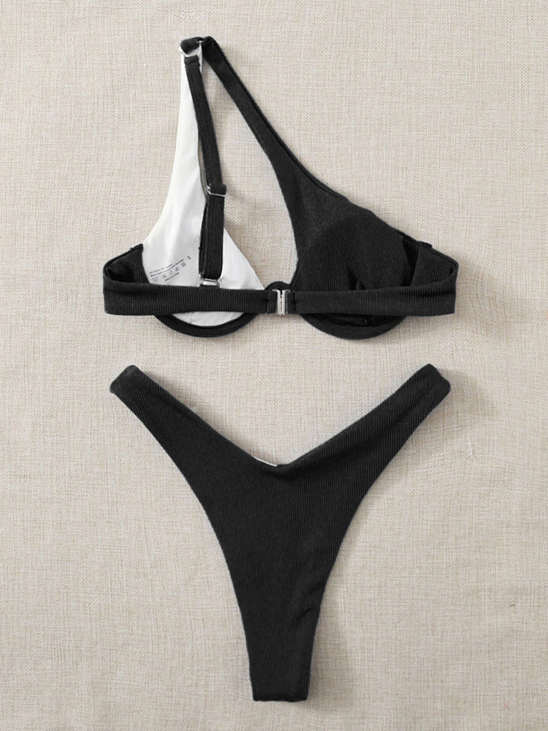 Ensemble de bikini deux pièces contrasté à épaule unique