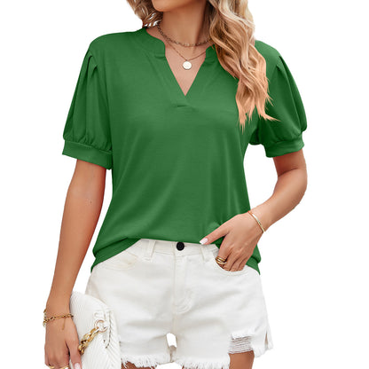 Women's V-neck Puff Sleeve Short Sleeve T-shirt Top Shirt