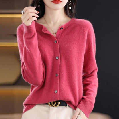 Wool Round Neck Cashmere Cardigan Knitted Coat