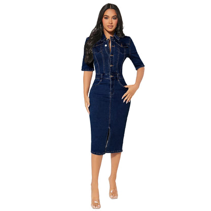 Women's Fashion Personality Denim Hip-wrapped Dress