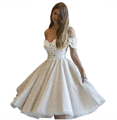 Evening Dress Lace Applique Shining Princess Skirt