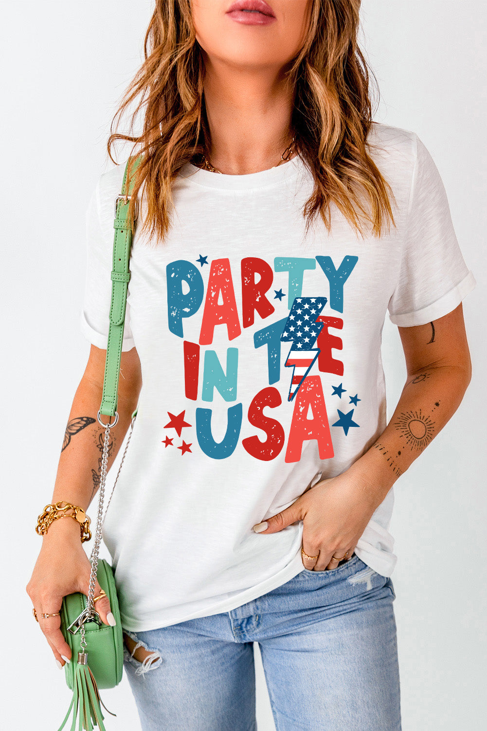 White PARTY IN THE USA American Flag Graphic Tee