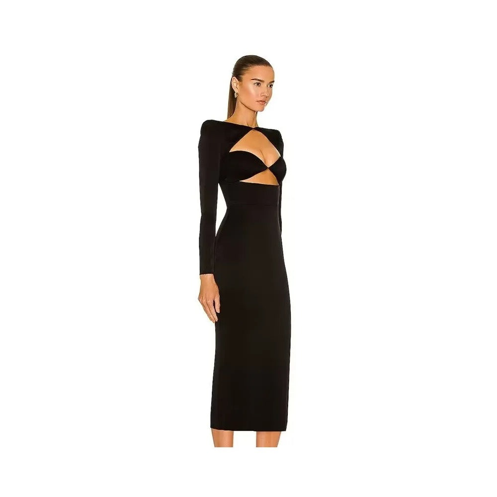 Robe découpée noire à manches longues pour femmes