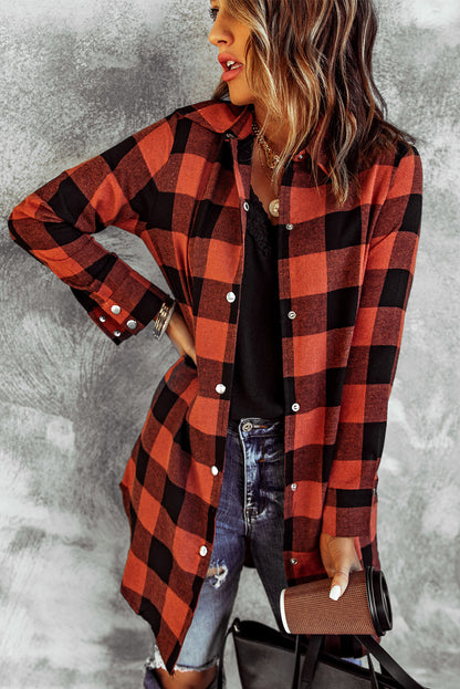 Green Turn-down Collar Plaid Shirt Coat