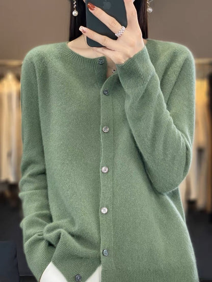 Wool Round Neck Cashmere Cardigan Knitted Coat