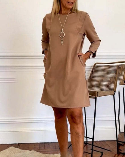 Casual Solid Color Women's Round Neck Plus Size Temperament Dress