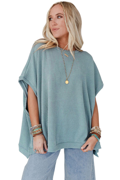 Apricot Ribbed Knit Batwing Sleeve Tunic Oversized T Shirt