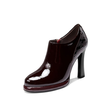 Talons hauts bordeaux imperméables en cuir français printemps et automne