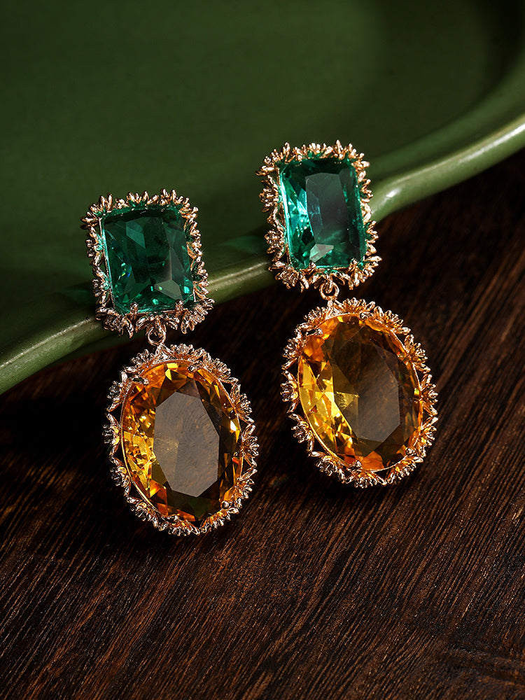 Boucles d'oreilles de luxe légères en argent et citrine verte avec pierres précieuses