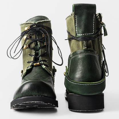 Design Retro Breathable Cowhide Canvas Boots Understand The Original