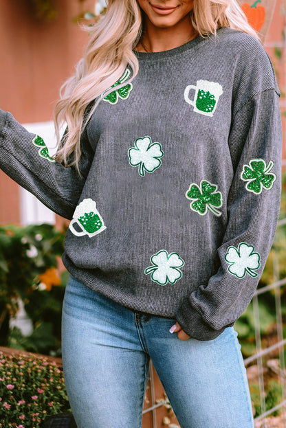 Sudadera gris con cordón y gráfico de trébol de lentejuelas del día de San Patricio