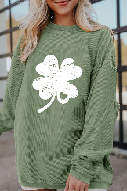 Sudadera con gráfico de trébol desgastado con cordones de San Patricio en verde hierba