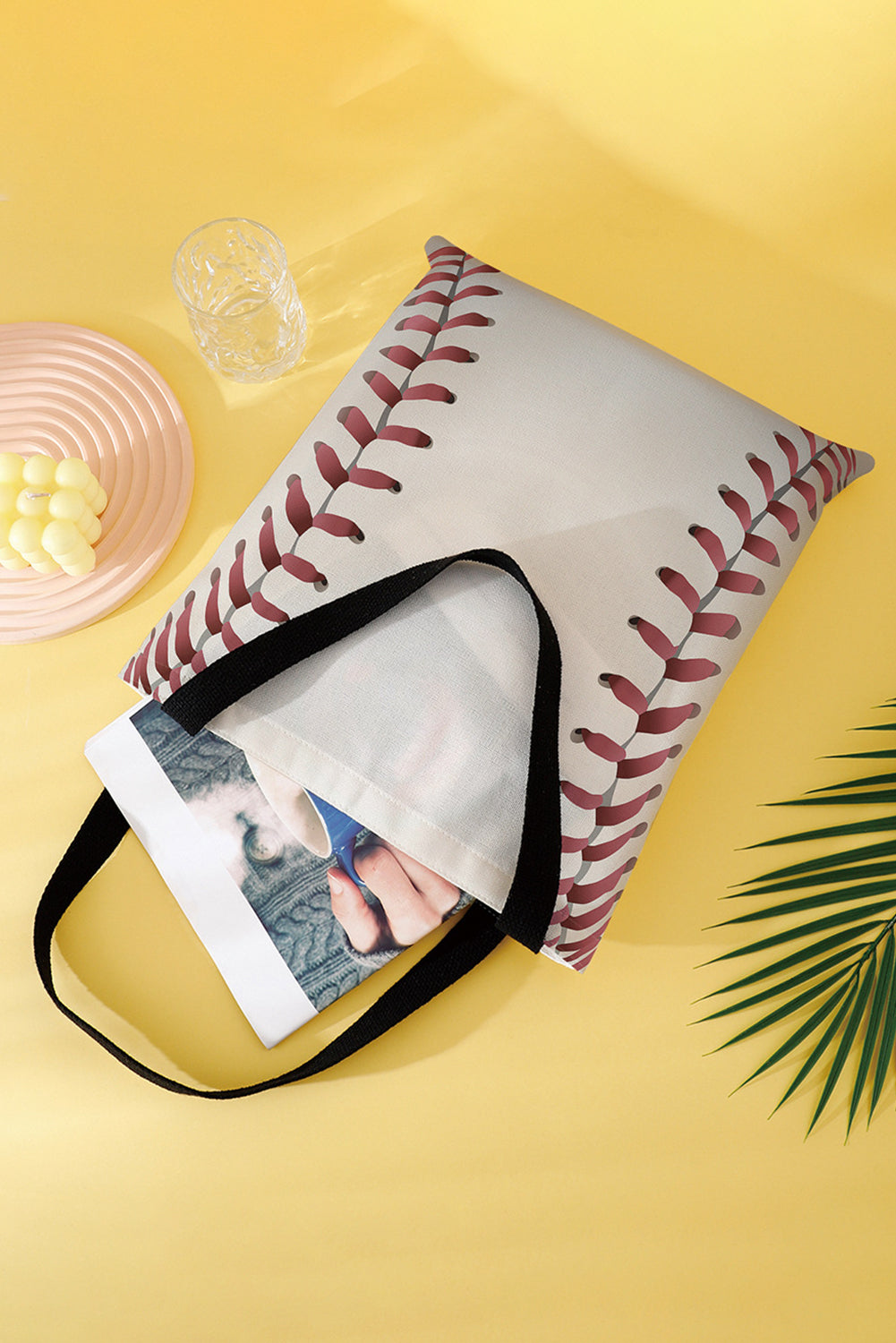 Sac fourre-tout en toile imprimé baseball blanc 34*2*31 cm