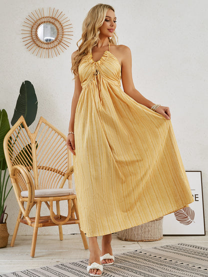 Vestido largo bohemio con cuello halter: vestido playero holgado sin mangas de verano para mujer