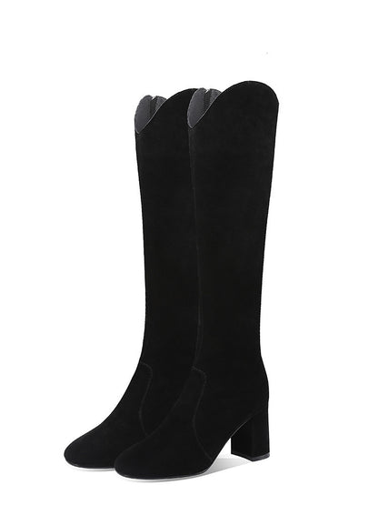 Bottes hautes à talons hauts épais pour femmes, meulage du cuir, nouvelle collection