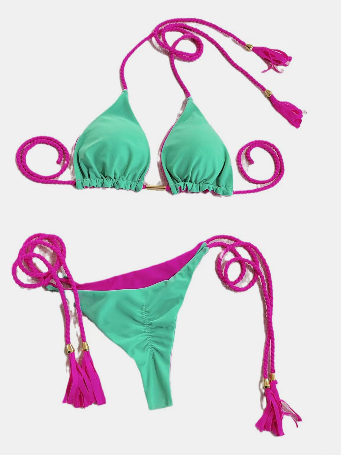 Conjunto de bikini de dos piezas con cuello halter en contraste