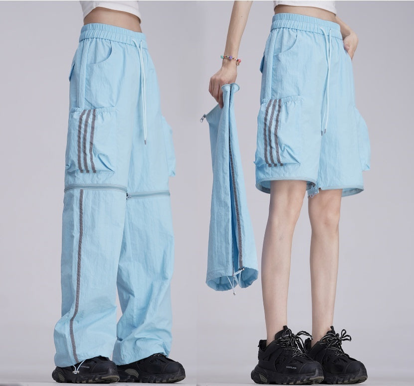 Casual Detachable Shorts Reflective Wide-leg Pants