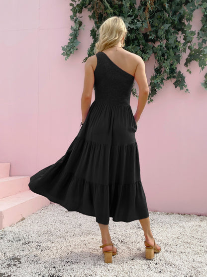 Robe smockée sans manches à une épaule